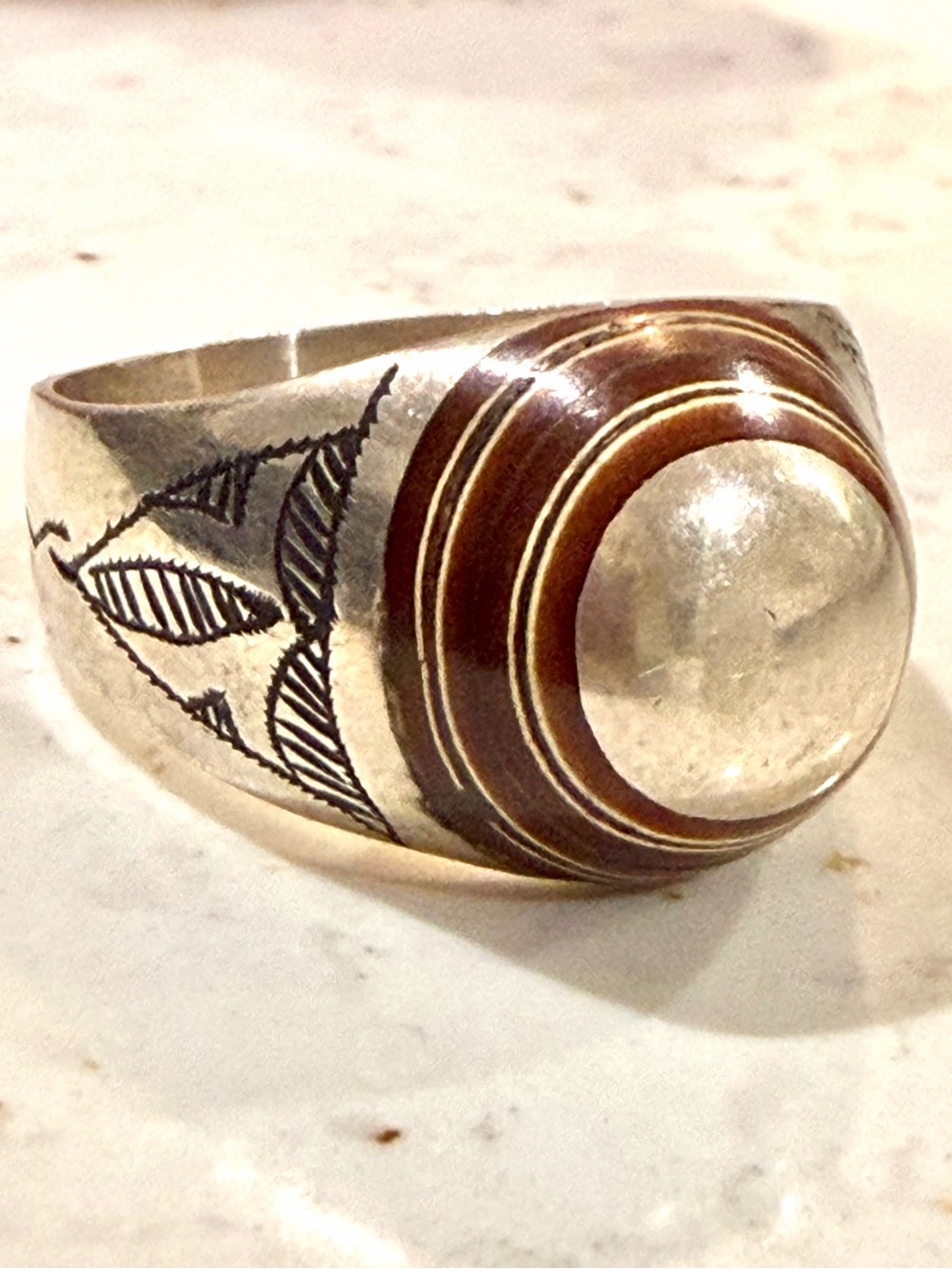 Stunning Handcrafted & Signed Sahara Tuareg Sterling Silver & Ebony Wood Signet